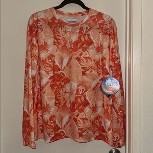Columbia Coral and Cream Tropical-Print Long-Sleeve Sun Shirt